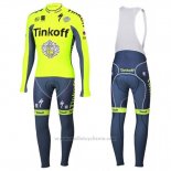 2016 Maillot Cyclisme Tinkoff Vert et Gris Manches Longues et Cuissard