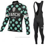 2017 Maillot Cyclisme Bianchi Milano Ml Noir et Vert Manches Longues et Cuissard