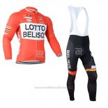 2019 Maillot Cyclisme Lotto Soudal Orange Blanc Manches Longues et Cuissard