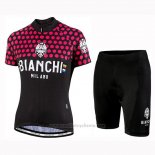 2019 Maillot Cyclisme Femme Bianchi Dot Noir Rouge Manches Courtes et Cuissard