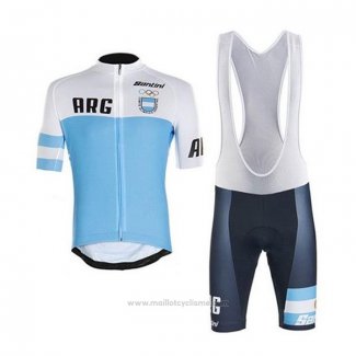 2020 Maillot Cyclisme Argentine Blanc Bleu Manches Courtes et Cuissard