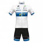 2022 Maillot Cyclisme European Champion Trek Blanc Rouge Manches Courtes et Cuissard