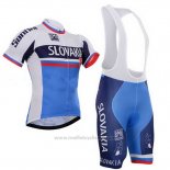 2013 Maillot Cyclisme Slovaquie Blanc et Bleu Manches Courtes et Cuissard