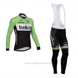 2014 Maillot Cyclisme Belkin Vert et Noir Manches Longues et Cuissard