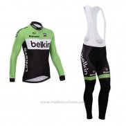 2014 Maillot Cyclisme Belkin Vert et Noir Manches Longues et Cuissard