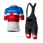 2020 Maillot Cyclisme Castelli Bleu Rouge Blanc Manches Courtes et Cuissard
