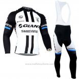 2014 Maillot Cyclisme Giant Shimano Noir et Blanc Manches Longues et Cuissard