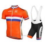 2016 Maillot Cyclisme Pays-Bas Orange et Bleu Manches Courtes et Cuissard