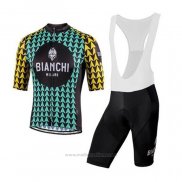 2020 Maillot Cyclisme Bianchi Noir Bleu Jaune Manches Courtes et Cuissard