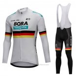 2018 Maillot Cyclisme Bora Champion Belgique Blanc Manches Longues et Cuissard