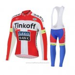 2018 Maillot Cyclisme Tinkoff Saxo Bank Rouge Blanc Manches Longues et Cuissard