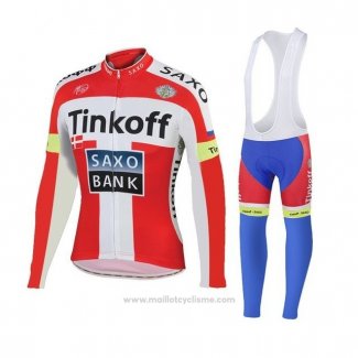 2018 Maillot Cyclisme Tinkoff Saxo Bank Rouge Blanc Manches Longues et Cuissard