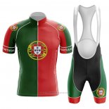 2020 Maillot Cyclisme Champion Portugal Vert Rouge Manches Courtes et Cuissard