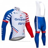 2018 Maillot Cyclisme Groupama FDJ Blanc Bleu Rouge Manches Longues et Cuissard