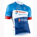 2019 Maillot Cyclisme Direct Energie Bleu Blanc Manches Courtes et Cuissard