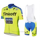 2016 Maillot Cyclisme Tinkoff Saxo Bank Jaune et Bleu Manches Courtes et Cuissard