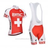 2014 Maillot Cyclisme BMC Champion Suisse Orange et Blanc Manches Courtes et Cuissard