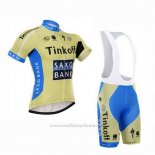 2015 Maillot Cyclisme Tinkoff Saxo Bank Azur et Jaune Manches Courtes et Cuissard