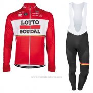 2017 Maillot Cyclisme Lotto Soudal Ml Rouge Manches Longues et Cuissard