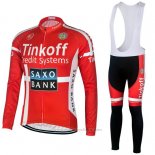 2018 Maillot Cyclisme Tinkoff Saxo Bank Rouge Noir Manches Longues et Cuissard