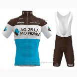 2019 Maillot Cyclisme Ag2r La Mondiale Marron Blanc Bleu Manches Courtes et Cuissard