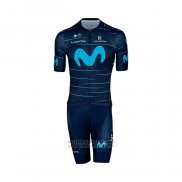 2022 Maillot Cyclisme Movistar Profond Bleu Azur Manches Courtes et Cuissard