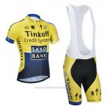 2014 Maillot Cyclisme Tinkoff Saxo Bank Bleu et Jaune Manches Courtes et Cuissard