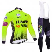 2019 Maillot Cyclisme Jumbo Visma Vert Noir Manches Longues et Cuissard