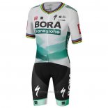 2020 Maillot Cyclisme UCI Mondo Champion Bora Blanc Vert Manches Courtes et Cuissard