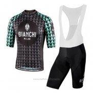 2020 Maillot Cyclisme Bianchi Noir Vert Manches Courtes et Cuissard