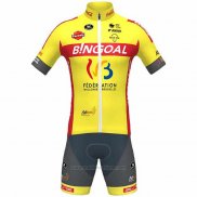 2021 Maillot Cyclisme Wallonie Bruxelles Jaune Manches Courtes et Cuissard