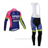 2014 Maillot Cyclisme Lampre Merida Rose et Bleu Manches Longues et Cuissard