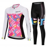 2019 Maillot Cyclisme Femme Mieyco Blanc Rose Manches Longues et Cuissard