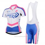 Maillot Cyclisme Femme To The Fore Blanc et Fuchsia Manches Courtes et Cuissard
