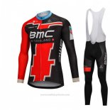 2018 Maillot Cyclisme BMC Noir et Rouge Manches Longues et Cuissard