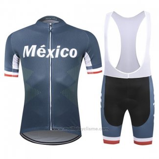 2019 Maillot Cyclisme Mexique Fonce Bleu Manches Courtes et Cuissard