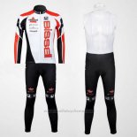 2012 Maillot Cyclisme Bissell Blanc et Rouge Manches Longues et Cuissard