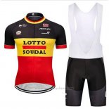2018 Maillot Cyclisme Lotto Soudal Noir Jaune Rouge Manches Courtes et Cuissard