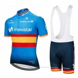2018 Maillot Cyclisme Movistar Champions Espagne Bleu Manches Courtes et Cuissard