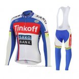 2018 Maillot Cyclisme Tinkoff Saxo Bank Rouge Bleu Manches Longues et Cuissard