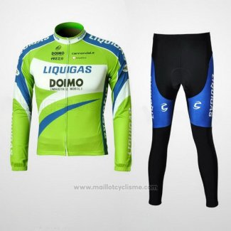 2010 Maillot Cyclisme Liquigas Doimo Bleu et Vert Manches Longues et Cuissard