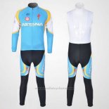 2012 Maillot Cyclisme Astana Bleu Clair et Noir Manches Longues et Cuissard