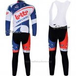 2012 Maillot Cyclisme Lotto Belisol Blanc et Bleu Manches Longues et Cuissard