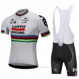 2018 Maillot Cyclisme UCI Monde Champion Lotto Soudal Blanc Manches Courtes et Cuissard