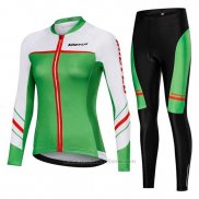2019 Maillot Cyclisme Femme Mieyco Blanc Vert Manches Longues et Cuissard