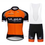 2019 Maillot Cyclisme Sliber Orange Noir Manches Courtes et Cuissard