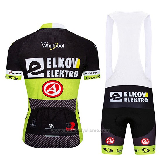 2019 Maillot Cyclisme Elkov Elektro Noir Vert Manches Courtes et Cuissard