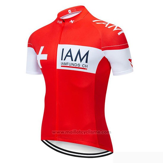2019 Maillot Cyclisme IAM Rouge Blanc Manches Courtes et Cuissard